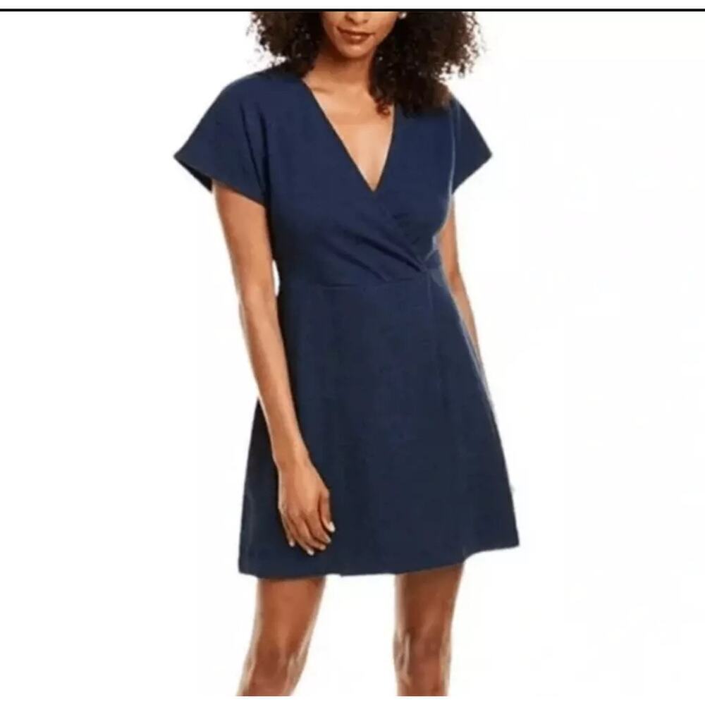 Madewell Navy Faux Wrap Flutter Short Sleeve Cotton Blend Mini Dress Sz Medium